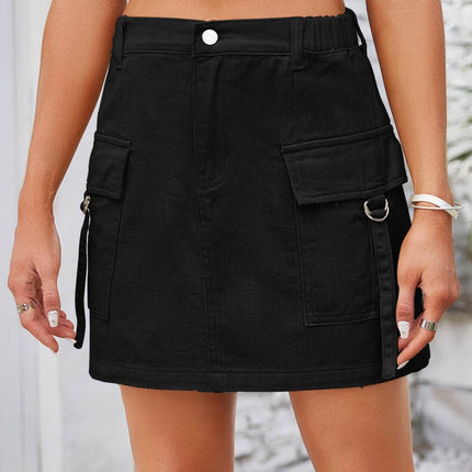 Pocketed Buttoned Denim Skirt - MimiStylez