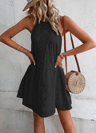 Eyelet Grecian Neck Mini Dress - MimiStylez