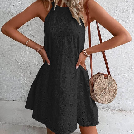 Eyelet Grecian Neck Mini Dress - MimiStylez