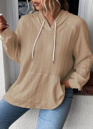 Textured Drawstring Kangaroo Pocket Hoodie - MimiStylez