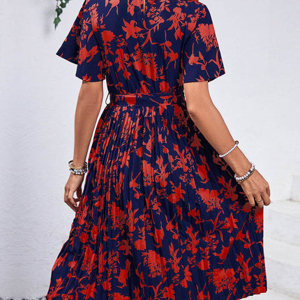 Printed Round Neck Short Sleeve Dress - MimiStylez