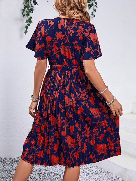 Printed Round Neck Short Sleeve Dress - MimiStylez