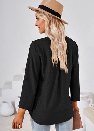 V-Neck Roll-Tap Sleeve Blouse - MimiStylez