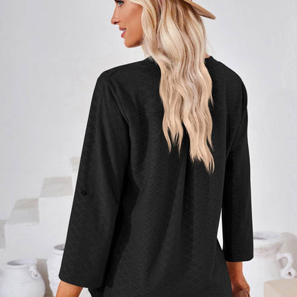 V-Neck Roll-Tap Sleeve Blouse - MimiStylez