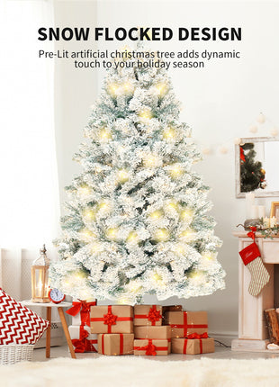 Pre Lit Cedar Christmas Tree Flocked Christmas With 800 Branch Tips, 250 Lights