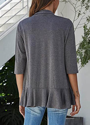 Open Front Three-Quarter Sleeve Cardigan - MimiStylez