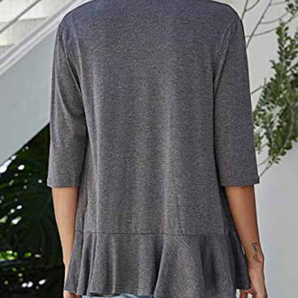 Open Front Three-Quarter Sleeve Cardigan - MimiStylez