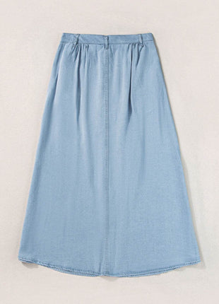 Snap Down High Waist Denim Skirt - MimiStylez