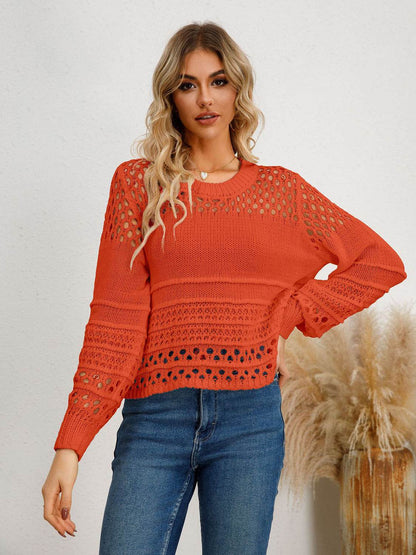 Cutout Round Neck Knit Top - MimiStylez