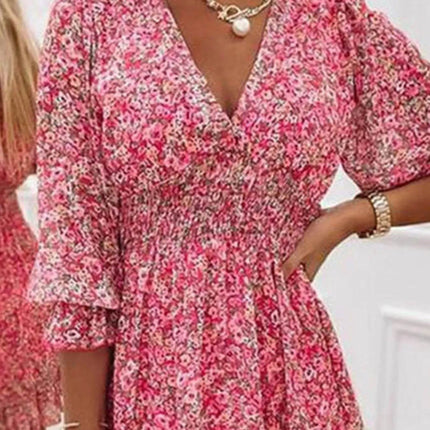 Full Size Ruffled Hem Floral Dress Plus Size - MimiStylez