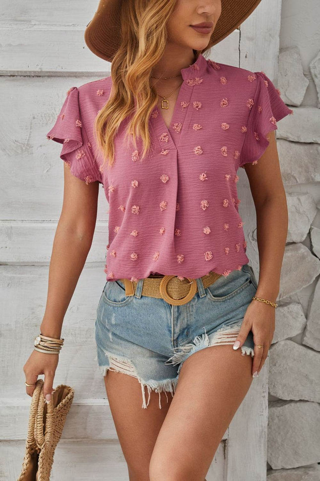 Swiss Dot Notched Cap Sleeve T-Shirt - MimiStylez