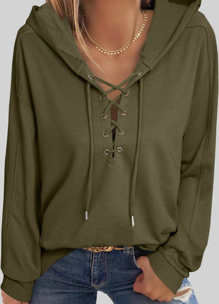 Lace-Up Dropped Shoulder Hoodie - MimiStylez
