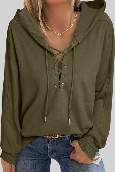 Lace-Up Dropped Shoulder Hoodie - MimiStylez