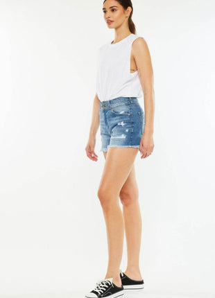 Kancan Full Size High Rise Raw Hem Denim Shorts - MimiStylez
