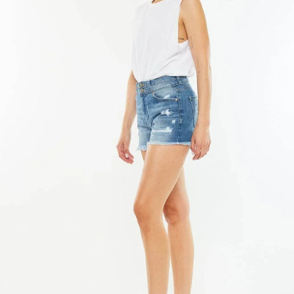 Kancan Full Size High Rise Raw Hem Denim Shorts - MimiStylez