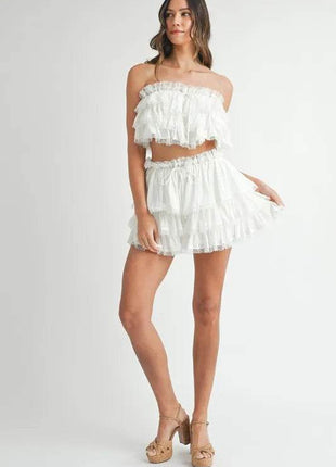 MABLE Ruffle Layered Crop Top and Mini Skirt Set - MimiStylez