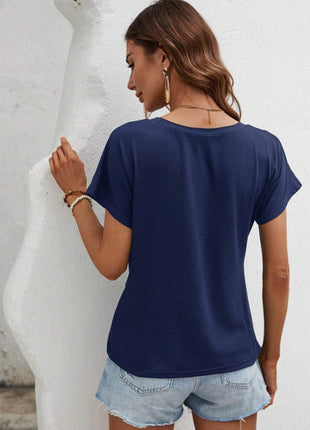 Asymmetric Hem Round Neck T-Shirt - MimiStylez