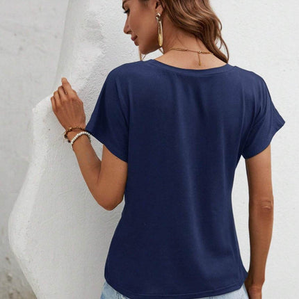 Asymmetric Hem Round Neck T-Shirt - MimiStylez