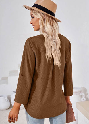 V-Neck Roll-Tap Sleeve Blouse - MimiStylez
