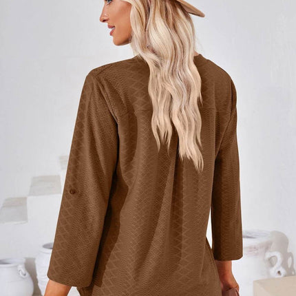 V-Neck Roll-Tap Sleeve Blouse - MimiStylez