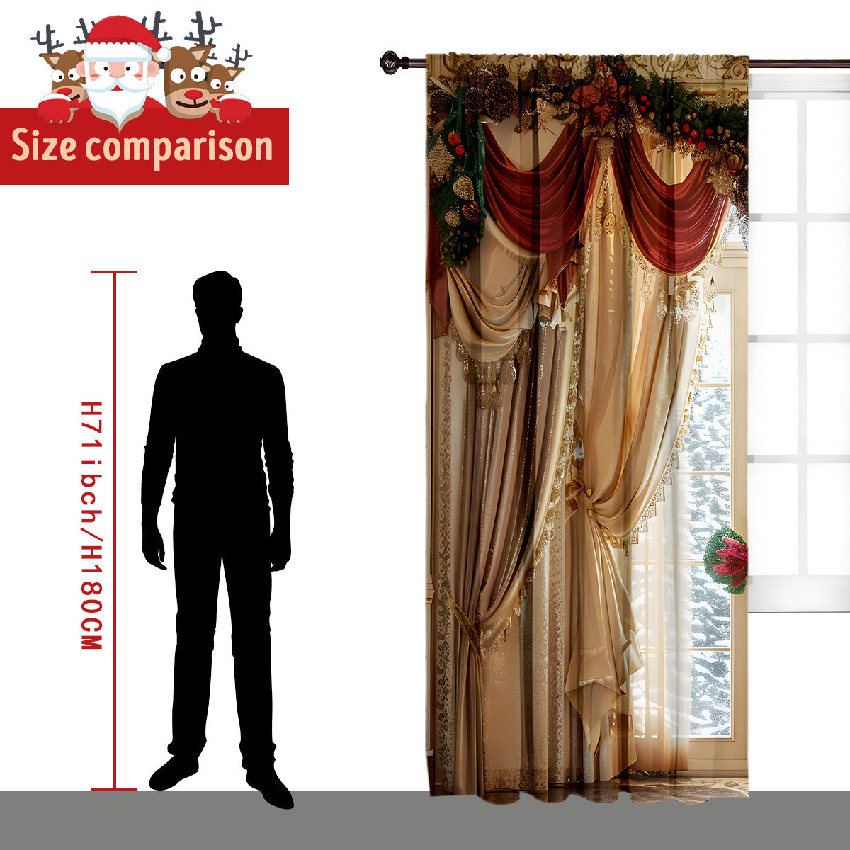 2PCs Christmas Curtain 3D Digital Printing