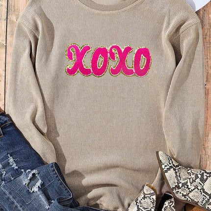 XOXO Sequin Round Neck Dropped Shoulder Sweatshirt - MimiStylez