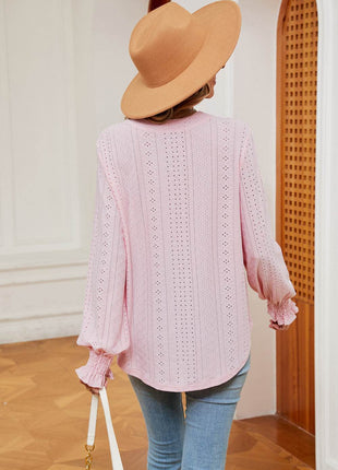 Notched Neck Flounce Sleeve Blouse - MimiStylez