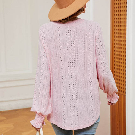 Notched Neck Flounce Sleeve Blouse - MimiStylez