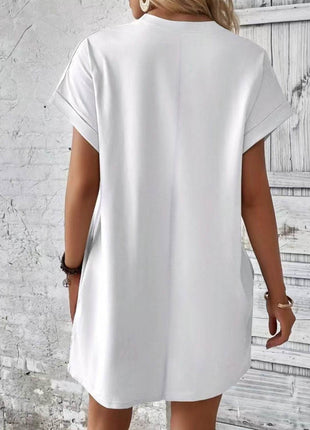 Pocketed Round Neck Short Sleeve Dress - MimiStylez