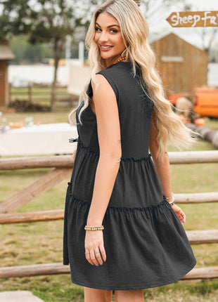 Frill Notched Sleeveless Mini Dress - MimiStylez