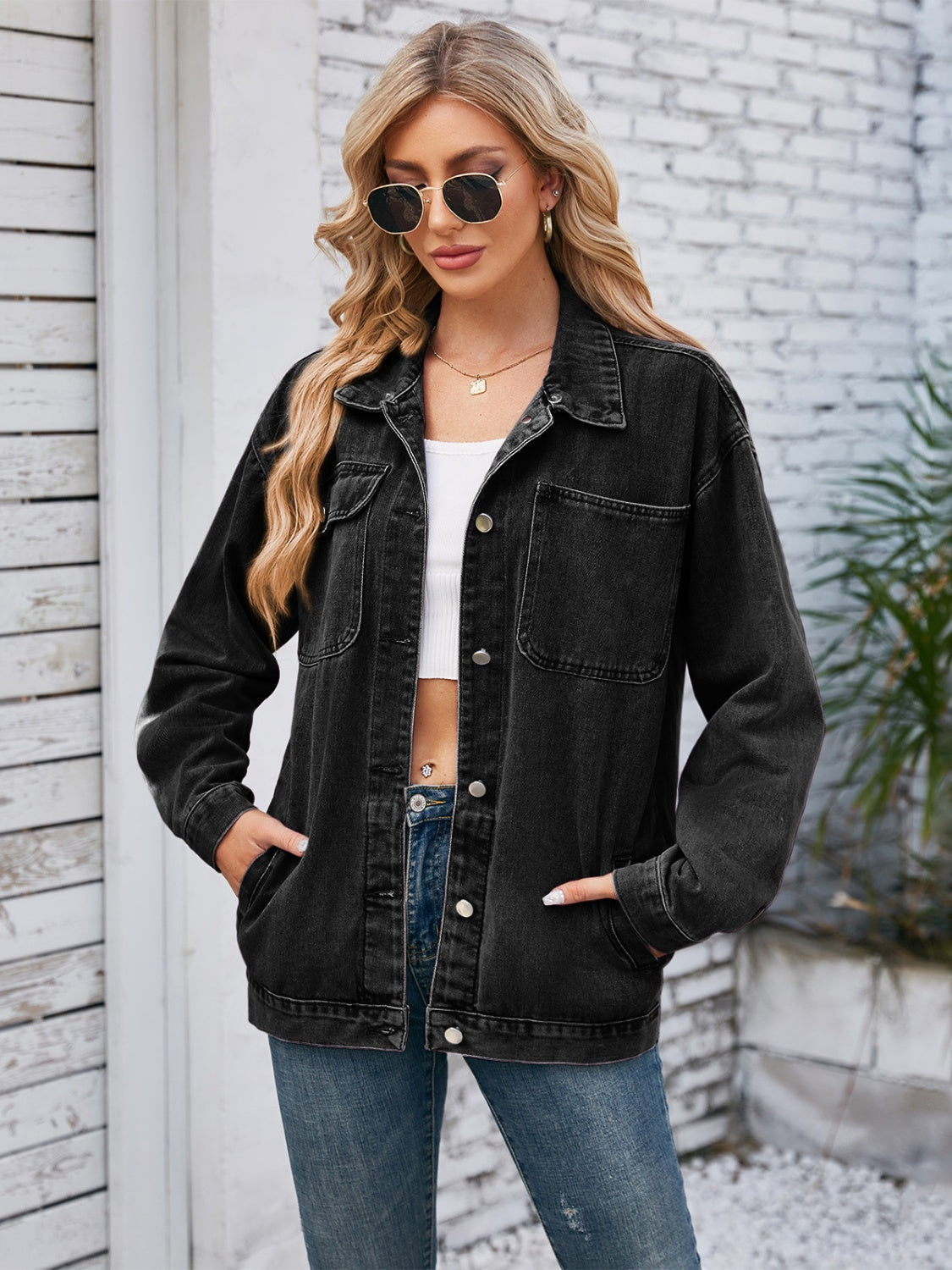 Pocketd Button Up Detachable Hooded Denim Jacket