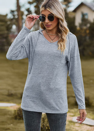 Drawstring Dropped Shoulder Hooded T-Shirt - MimiStylez