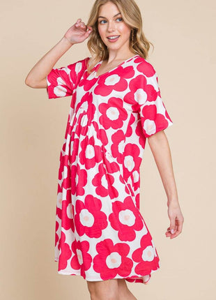 BOMBOM Flower Print Ruched Dress - MimiStylez