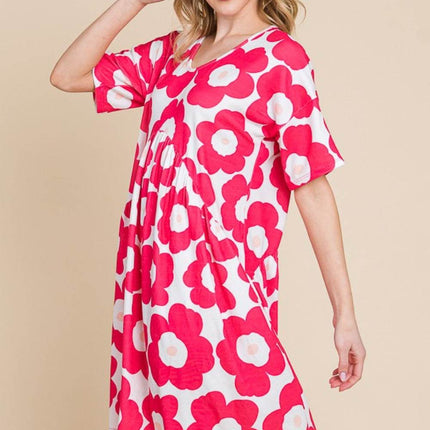 BOMBOM Flower Print Ruched Dress - MimiStylez