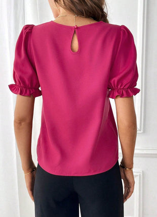 Round Neck Flounce Sleeve Blouse - MimiStylez