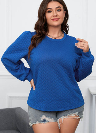 Plus Size Textured Round Neck Long Sleeve Top - MimiStylez