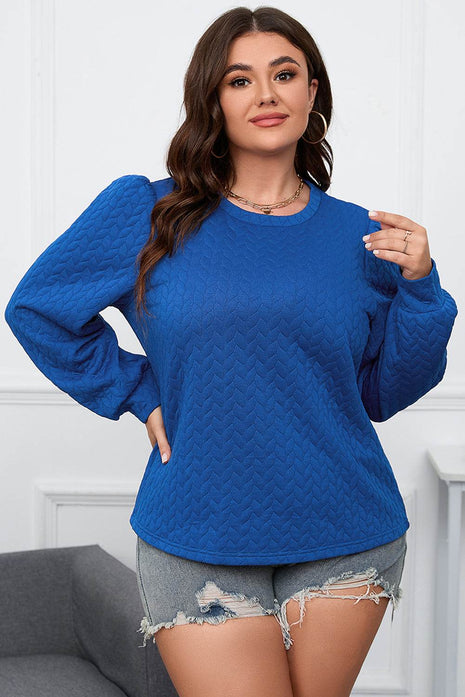Plus Size Textured Round Neck Long Sleeve Top - MimiStylez