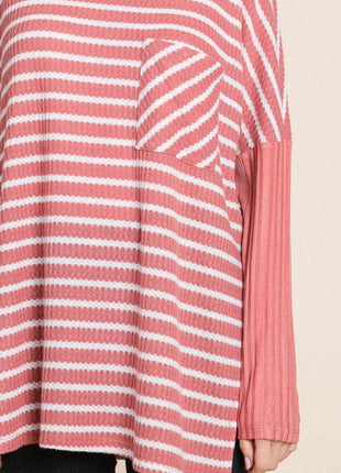 Culture Code Oversize Striped Round Neck Long Sleeve Slit T-Shirt - MimiStylez