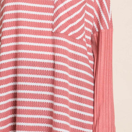Culture Code Oversize Striped Round Neck Long Sleeve Slit T-Shirt - MimiStylez