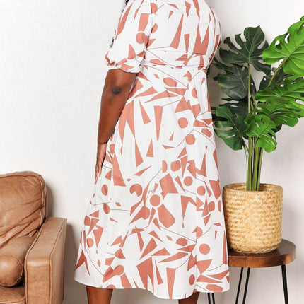 Printed Surplice Balloon Sleeve Dress - MimiStylez