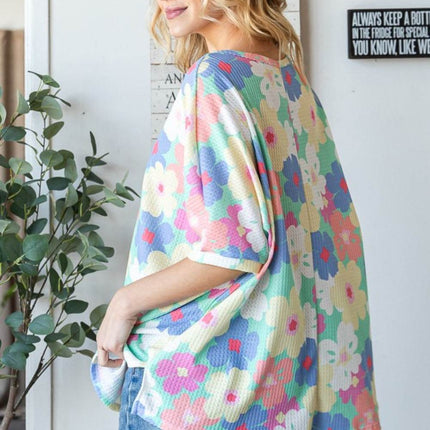 HOPELY Floral Waffle Oversized T-Shirt - MimiStylez