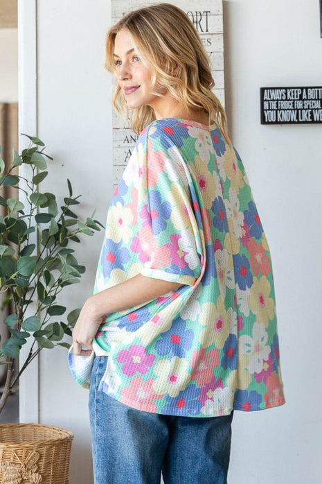 HOPELY Floral Waffle Oversized T-Shirt - MimiStylez