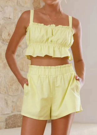 Ruffled Square Neck Cami and Shorts Set - MimiStylez
