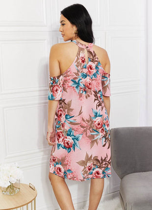 Sew In Love Full Size Fresh-Cut Flowers Cold-Shoulder Dress - MimiStylez
