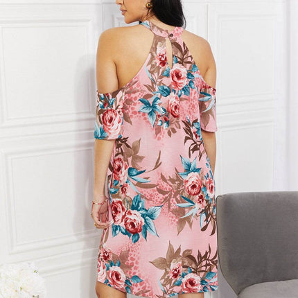 Sew In Love Full Size Fresh-Cut Flowers Cold-Shoulder Dress - MimiStylez