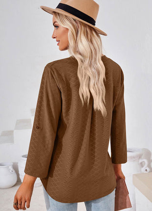 Notched Roll-Tab Sleeve T-Shirt - MimiStylez