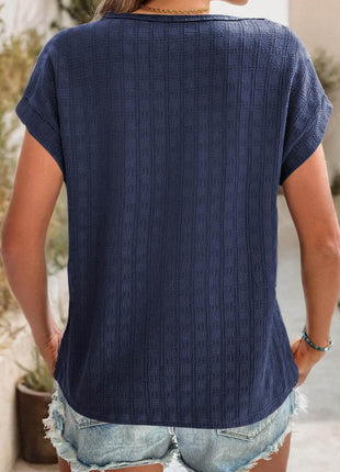Textured Round Neck Short Sleeve Top - MimiStylez