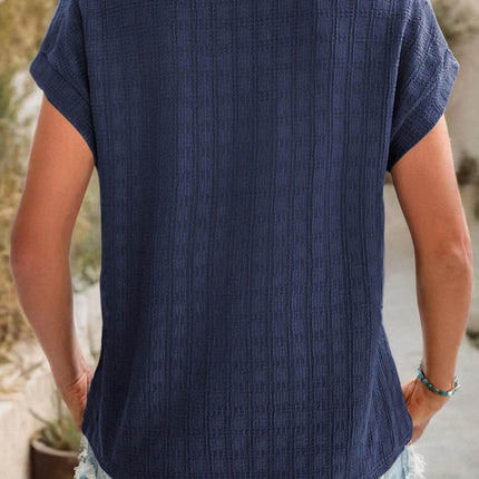 Textured Round Neck Short Sleeve Top - MimiStylez