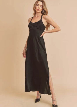 Aemi + Co Ruched Side Slit Cutout Back Maxi Cami Dress - MimiStylez