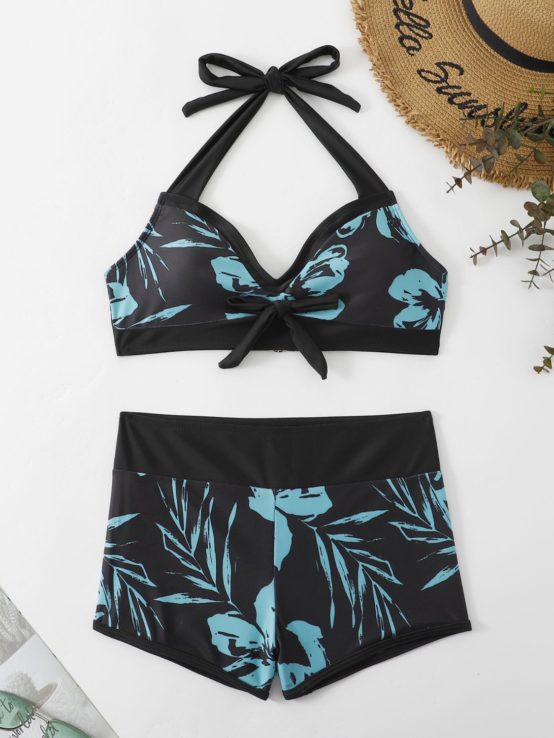 Conjunto de bikini de dos piezas con cuello halter estampado